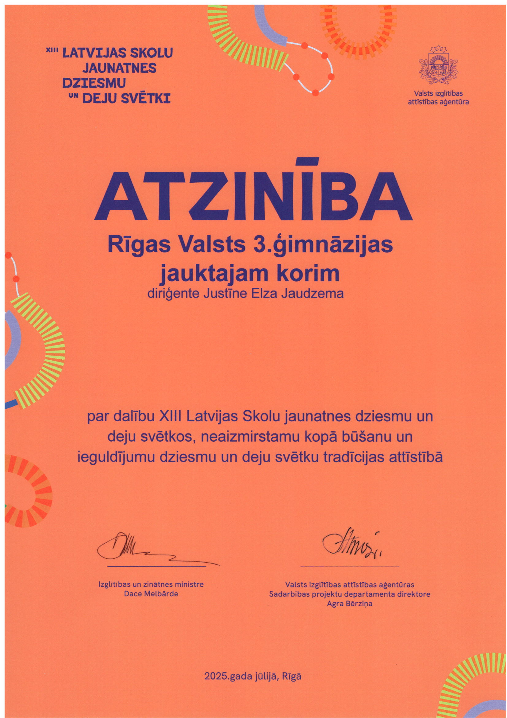 Atzinība RV3Ģ korim