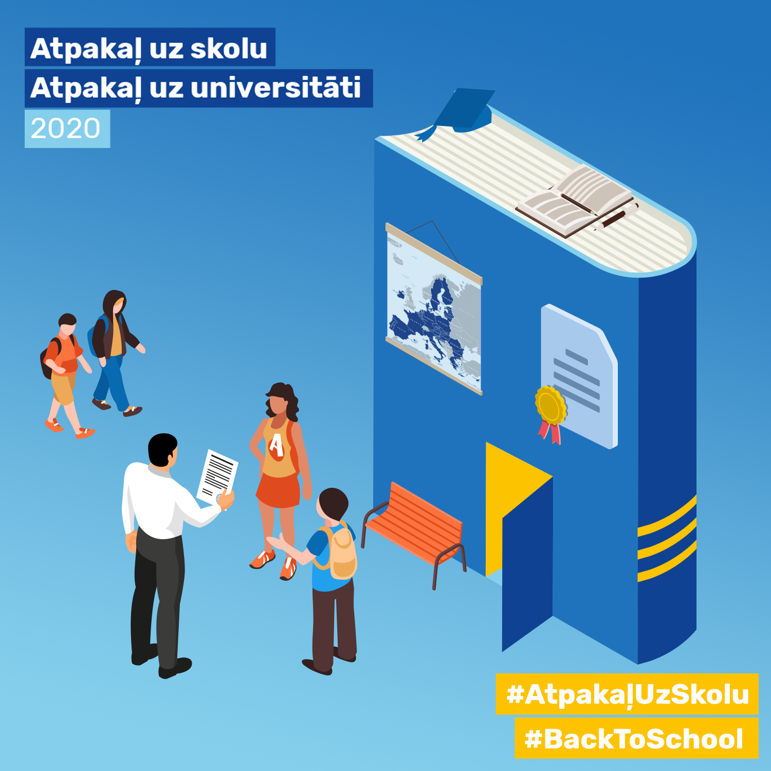 Atpakaļ uz skolu Atpakaļ uz universitāti 2020 plakāts